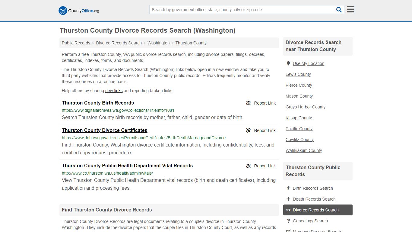 Thurston County Divorce Records Search (Washington) - County Office